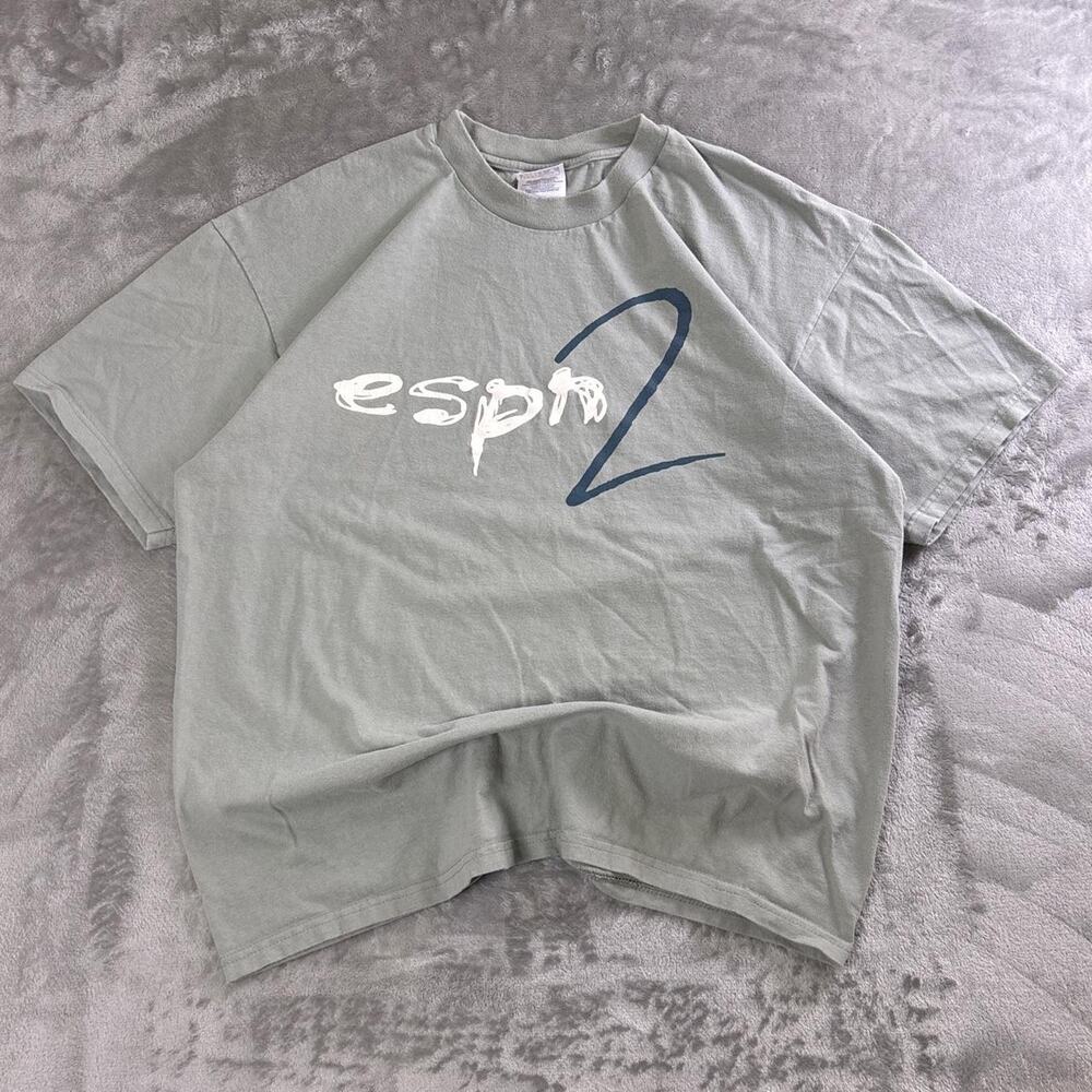 Vintage Y2K ESPN2 T-Shirt Men’s XL Gray Logo Graphic Tee Hanes Beefy-T